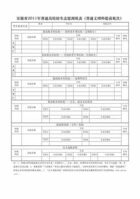 安徽高校招生志愿表样式（安徽高考志愿表格样本）