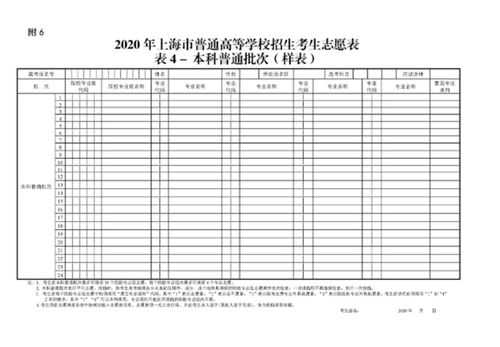 上海普高志愿填报表（上海普通高等学校招生考生志愿表）