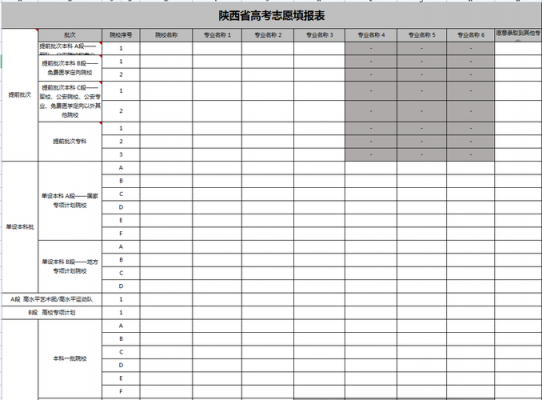 陕西高考志愿填报样式（陕西高考志愿填报表样表）