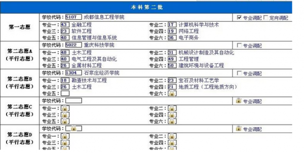 填报志愿时的专业调配（填报志愿的专业调配和定向调配都勾了）