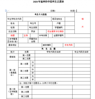 2016福建志愿样表（2021福建志愿表）